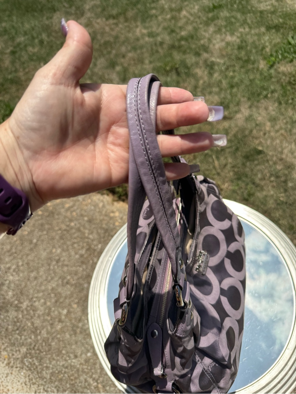 Coach Lavender-Gray Signature Jacquard Hobo - Picture 7 of 9